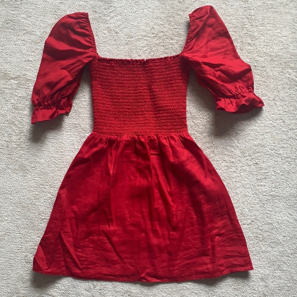 Reformation Red Linen Smocked Mini Dress